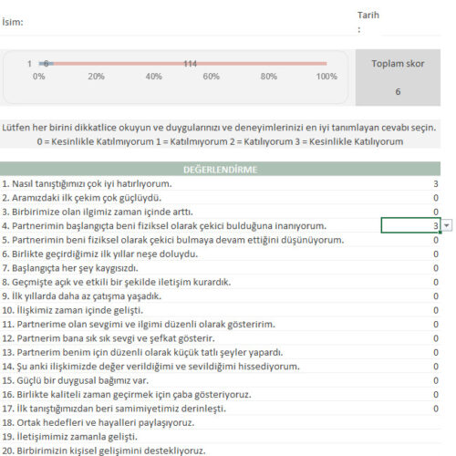 ÇİFT TERAPİSİ DEĞERLENDİRME EXCEL TABLOSU(DİJİTALDİR)